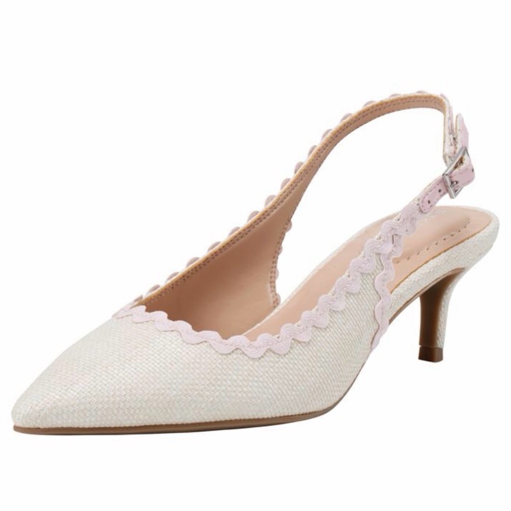 Bandolino Albas Cream & Pink Scalloped Slingback Kitten Heels – Size 6 – NWT